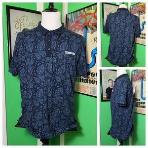 Lambretta Scooter Men’s 2XL Navy Blue Paisley Polo Shirt | Mod British Style